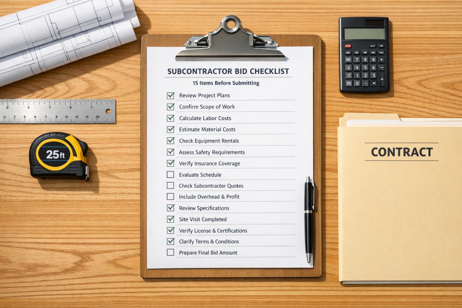 Subcontractor Bid Checklist: 15 Items Before Submitting